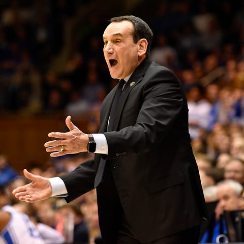 Mike Krzyzewski during the first half of the game 