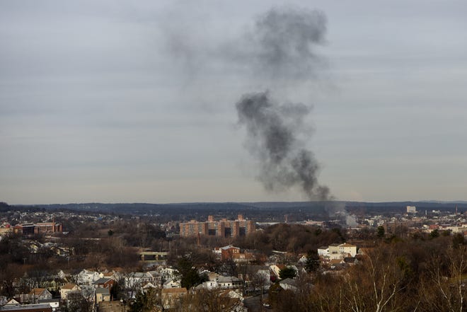 Smoke hangs above Paterson after a vehicle ignited on Thursday January 30, 2020. 