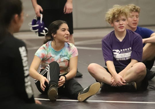 Shasta High School's wrestling team included four girls in January 2020: junior Lindsey Patrick and freshmen Madeline Bailey, Quinn Parker and Hannah Rosier.