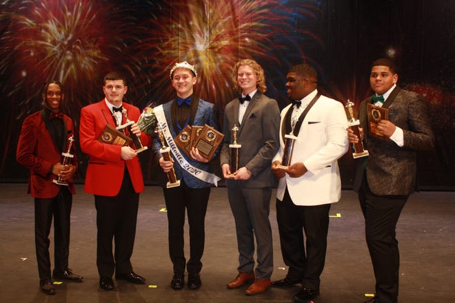 (From left) Sincere Harris, Carter Crockett, Bobby Williams – Mr. Millville 2020, Nathan Goranson, Tyrell Dunn and Jared Kinlaw were the award winners for the Mr. Millville 2020 contest at Millville High School.