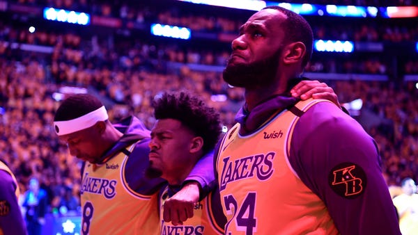 Los Angeles Lakers forward LeBron James breaks dow