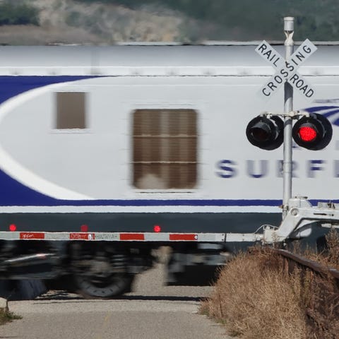 A railroad crossing in Ventura.