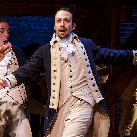 Original Broadway cast members Daveed Diggs (far l