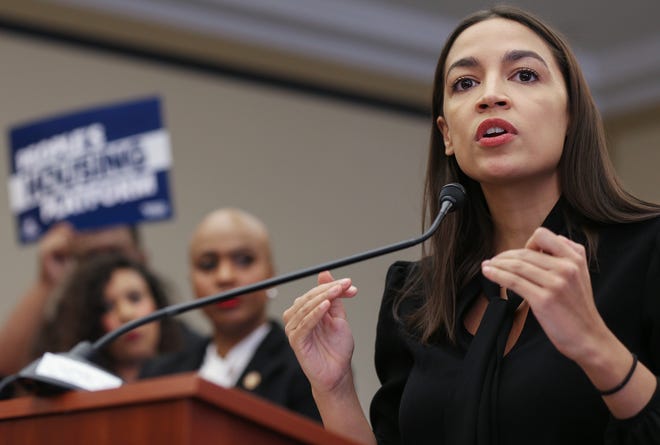 Rep. Alexandria Ocasio-Cortez (D-NY) speaks at a news conference introducing the 'Peoples Housing Platform' on Capitol Hill on January 29, 2020 in Washington, DC. House progressives are backing the platform which declares housing a 'fundamental human right.'