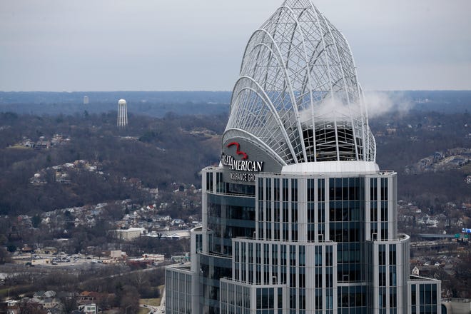 Great American Tower as seen from the observation deck of Carew Tower in downtown Cincinnati on Wednesday, Feb. 5, 2020.