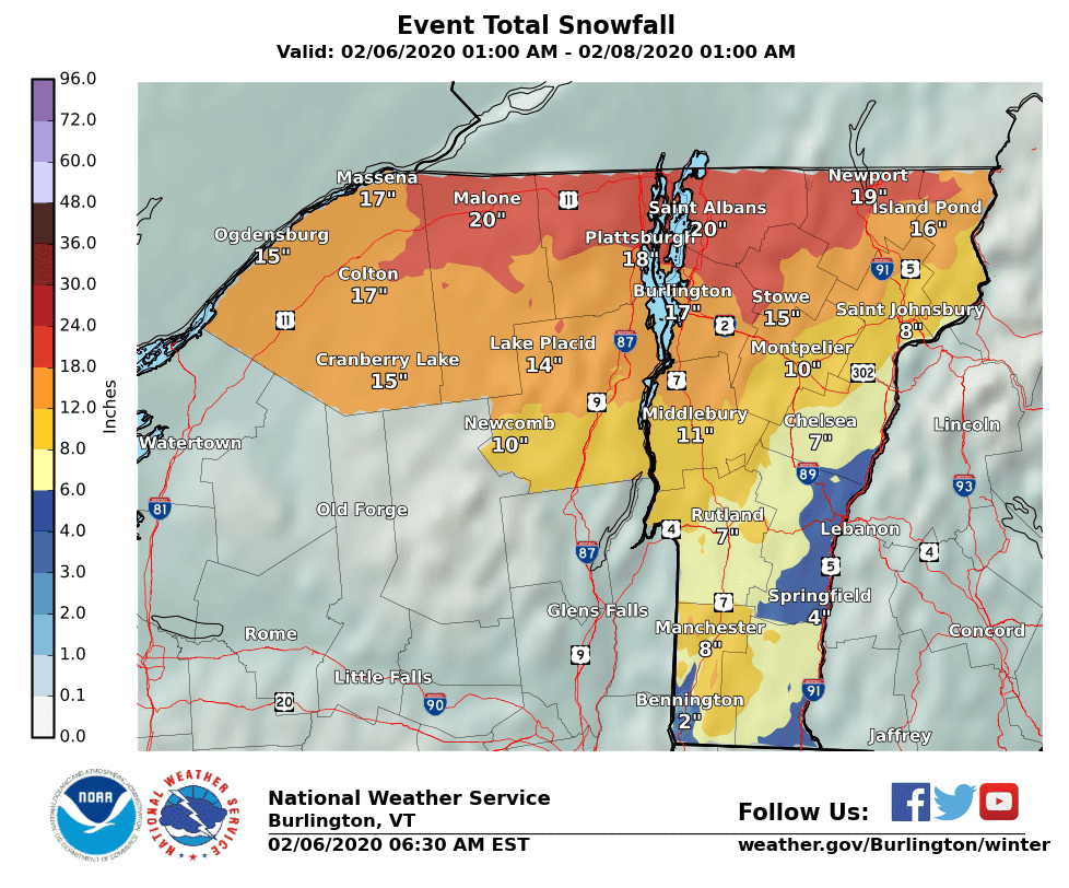 Vermont Weather Snow Totals For February Storm