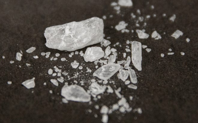 Crystal meth at the Hamilton County crime laboratory. Dr. Lakshmi Sammarco, county coroner, who's department oversees the crime lab, said in 2019 they had 3,700 related meth cases, a six-fold increase in four years. According to the Bureau of Criminal Investigation (BCI), a gram of meth in Southwest Ohio can for as little as $4.50, compared to heroin at $40.00 per gram. Photographed Wednesday, January 22, 2020.