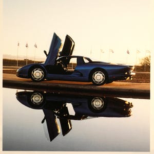 A picture of the CERV II Corvette. The sports car never went into production but it was influential in the design of the C5 production Corvette.