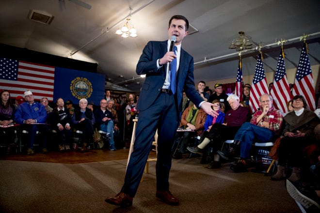 Democratic presidential candidate Pete Buttigieg, the former mayor of South Bend, speaks at a campaign stop at the Merrimack American Legion on Thursday, Feb. 6, 2020, in Merrimack, N.H.