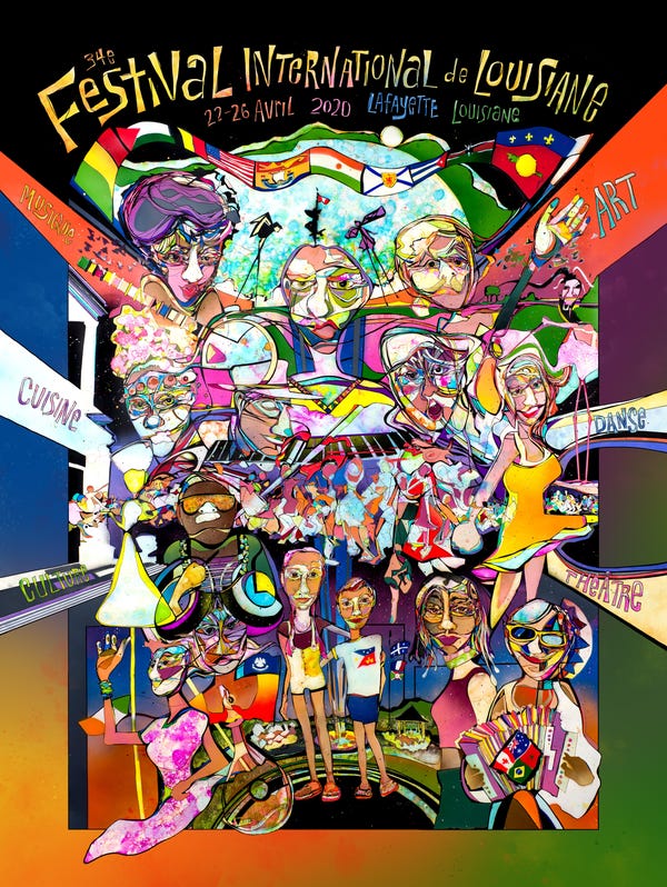 Festival International de Louisiane pin poster music lineup revealed