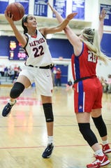 Sacred Heart's Kristen Clemons had 15 points and 15 rebounds against the Louisville Christian Academy in the Valkyries' 62-59 victory. February 7, 2020.
