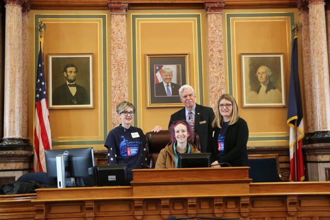 Pictured with Rep. Gustafson are Patient Advocates for American Cancer Society:
Morgan Newman (Winterset), Sara Comstock (Norwalk) and Emily Hoffman (St. Charles).