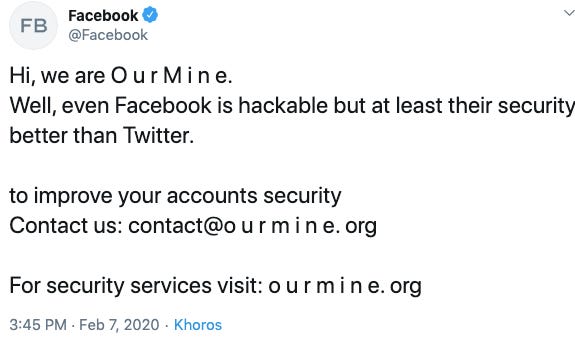 Screen shot of OurMine's post.