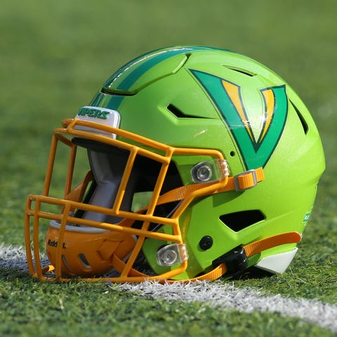 A Tampa Bay Vipers helmet on the field during warm