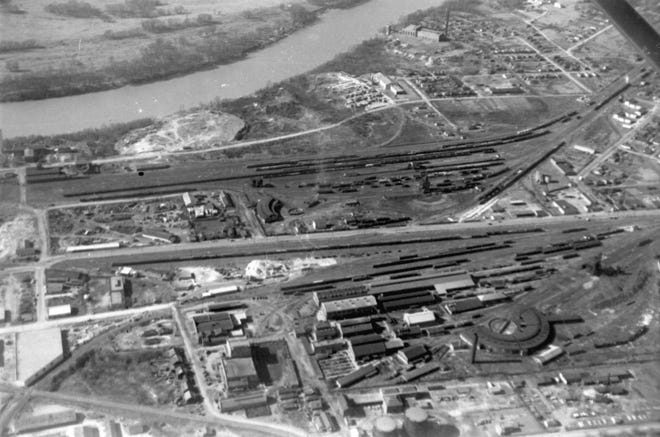 An aerial view of the Western Rail Yards in downtown Montgomery.