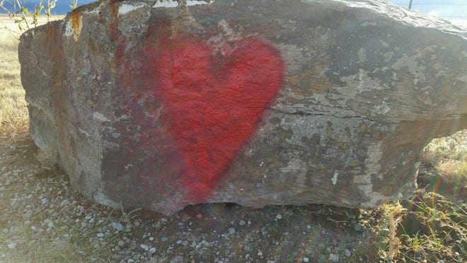 The pattern of vandalism continues to repeat itself. This red heart appeared at First Peoples' Buffalo Jump State Park last September.
