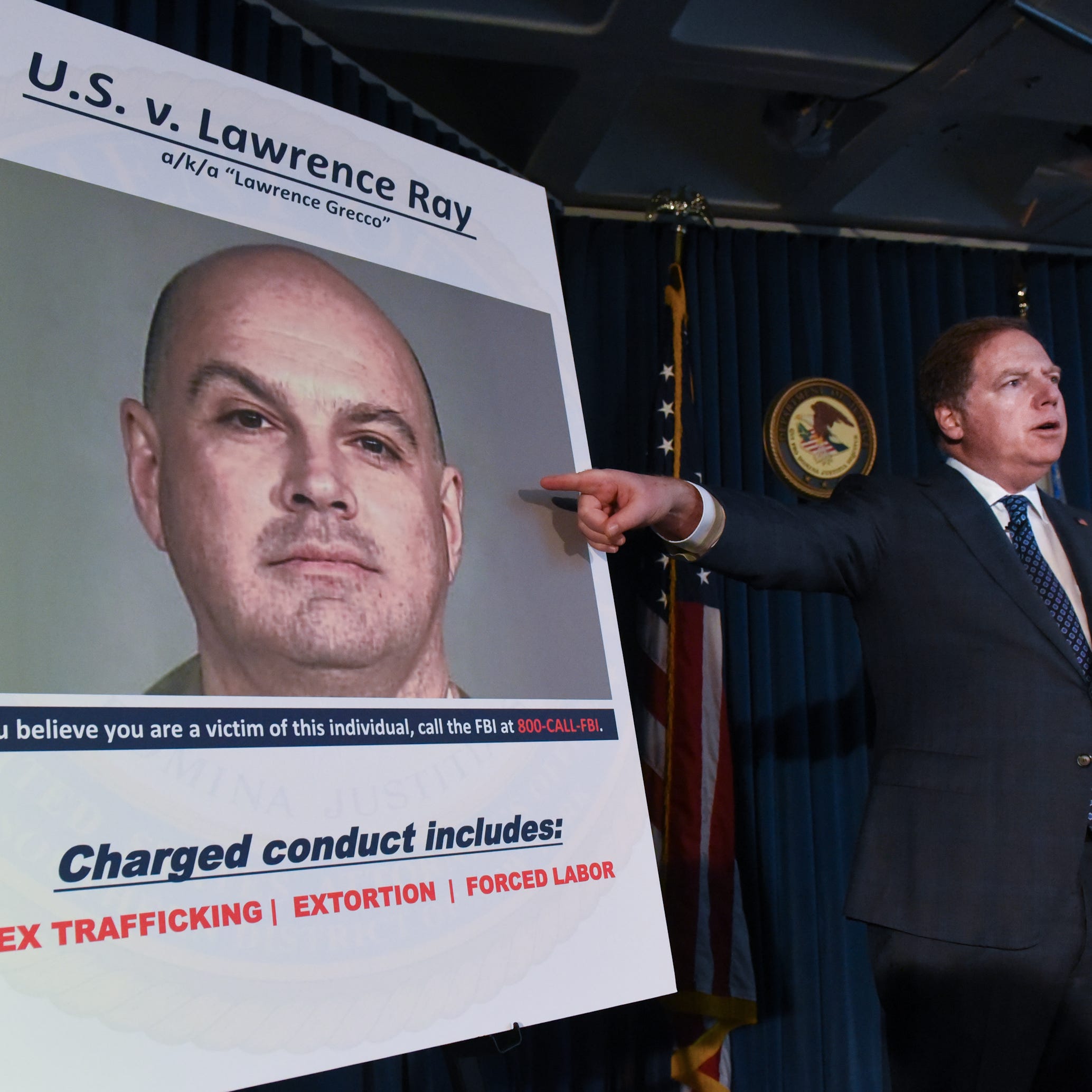 NEW YORK, NY - FEBRUARY 11: United States Attorney for the Southern District of New York, Geoffrey Berman announces the indictment against Lawrence Ray aka "Lawrence Grecco" on February 11, 2020 in New York City. Lawrence Ray aka "Lawrence Grecco" has been charged with several crimes including sex trafficking, extortion and forced labor of college-age people. (Photo by Stephanie Keith/Getty Images)