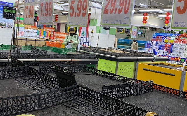 The shelves were emptied of fresh produce in Wuhan, China on Jan. 23, 2020.