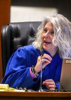 Sixth Judicial District Judge Fae Hoover speaks to jurors before opening statements are made during the trial of Jerry Burns at the Scott County Courthouse in Davenport on Wednesday, Feb. 12, 2020.