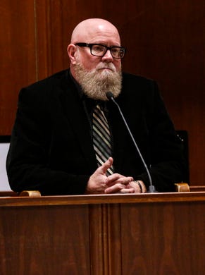 Witness Tracy Price testifies on the stand during Jerry Burns' trial at the Scott County Courthouse in Davenport on Wednesday, Feb. 12, 2020. Price attended school with Michelle Martinko and was with her at a choir banquet the night she was killed.