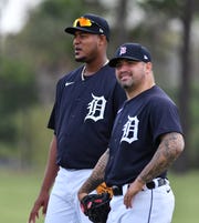 Pitcher Hector Santiago, right, is in Tigers camp as a non-roster invitee.