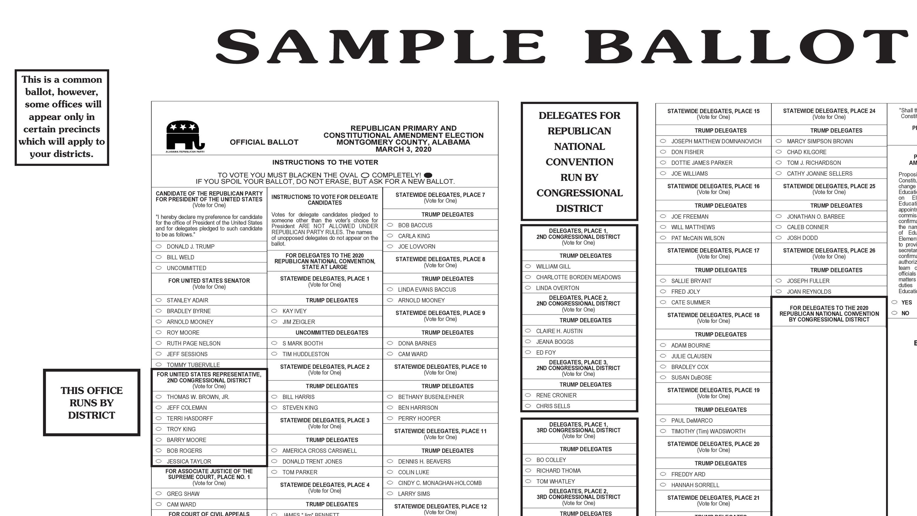 Alabama primary ballot 2020 See Montgomery County sample ballots