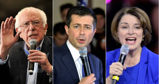 Bernie Sanders, Pete Buttigieg and Amy Klobuchar, the top three finishers in the New Hampshire primary, at February events in Durham, Merrimack and Manchester, respectively.