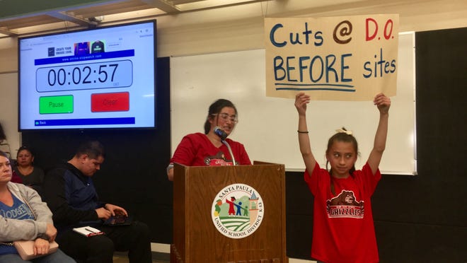 Parents, teachers and others complained in a February meeting about planned budget cuts at the Santa Paula Unified School District.