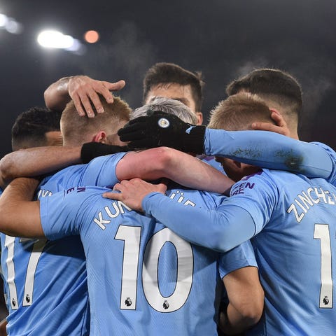 Manchester City celebrates during a recent victory