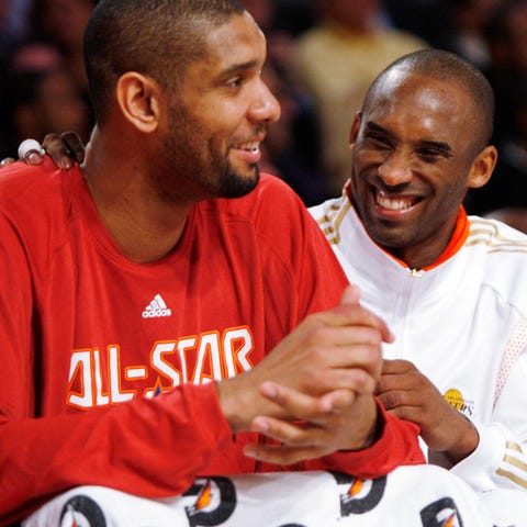 Tim Duncan and Kobe Bryant during the 2009 All-Sta
