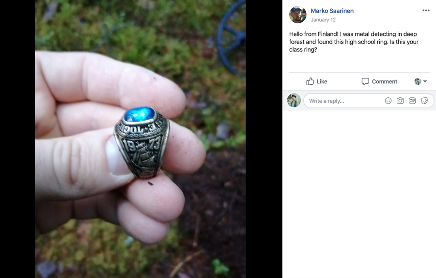 The class ring that Marko Saarinen found deep in the woods of Finland.