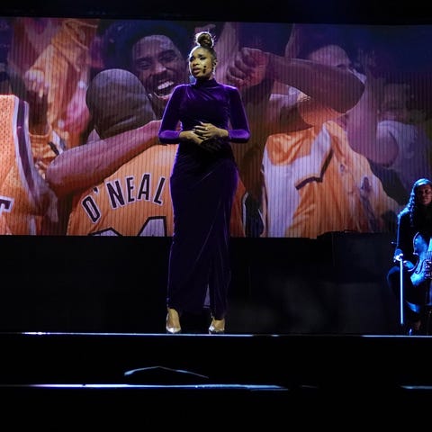 Jennifer Hudson performs a tribute to Kobe Bryant.