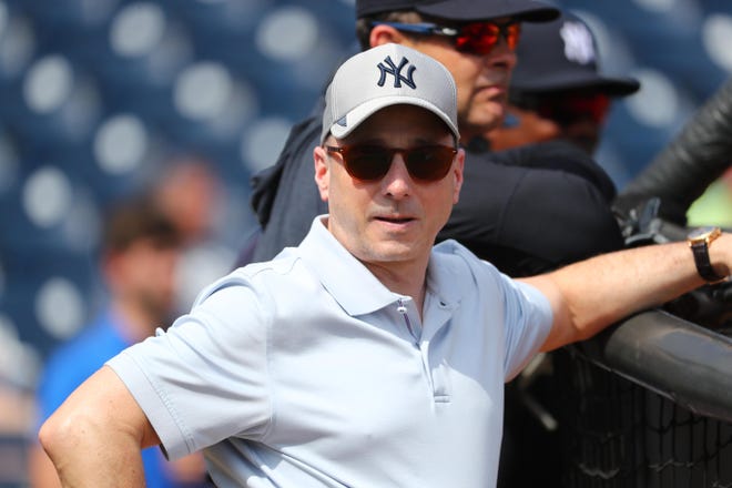 Feb 18, 2020; Tampa, Florida, USA;New York Yankees general manager Brian Cashman during spring training at George M. Steinbrenner Field.