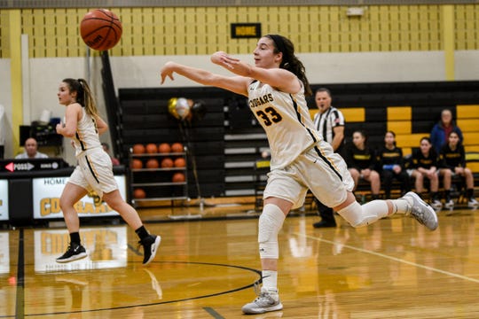 Cresskill High School plays Waldwick in girls basketball in Cresskill on Tuesday February 18, 2020. Cresskill #33 Colleen McQuillen throws the ball. 