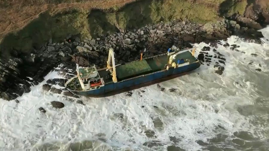 The abandoned cargo ship MV Alta washed up on the coast of County Cork, near Ballycotton, southern Ireland.