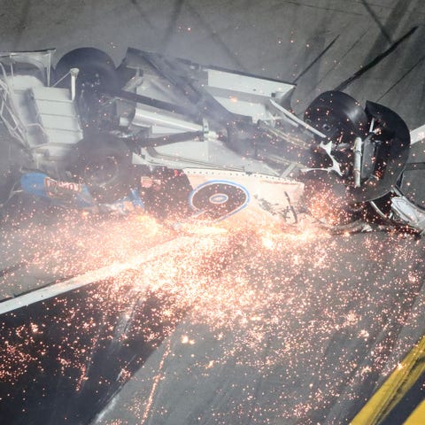 Ryan Newman's No. 6 Ford skids across the track on