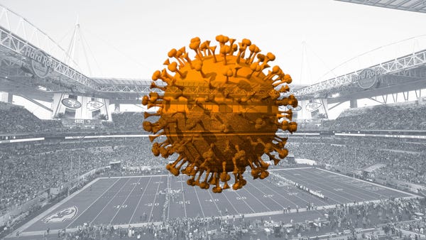 photo illustration of virus over stadium
