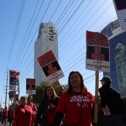 Culinary Union workers picket outside The Palms in