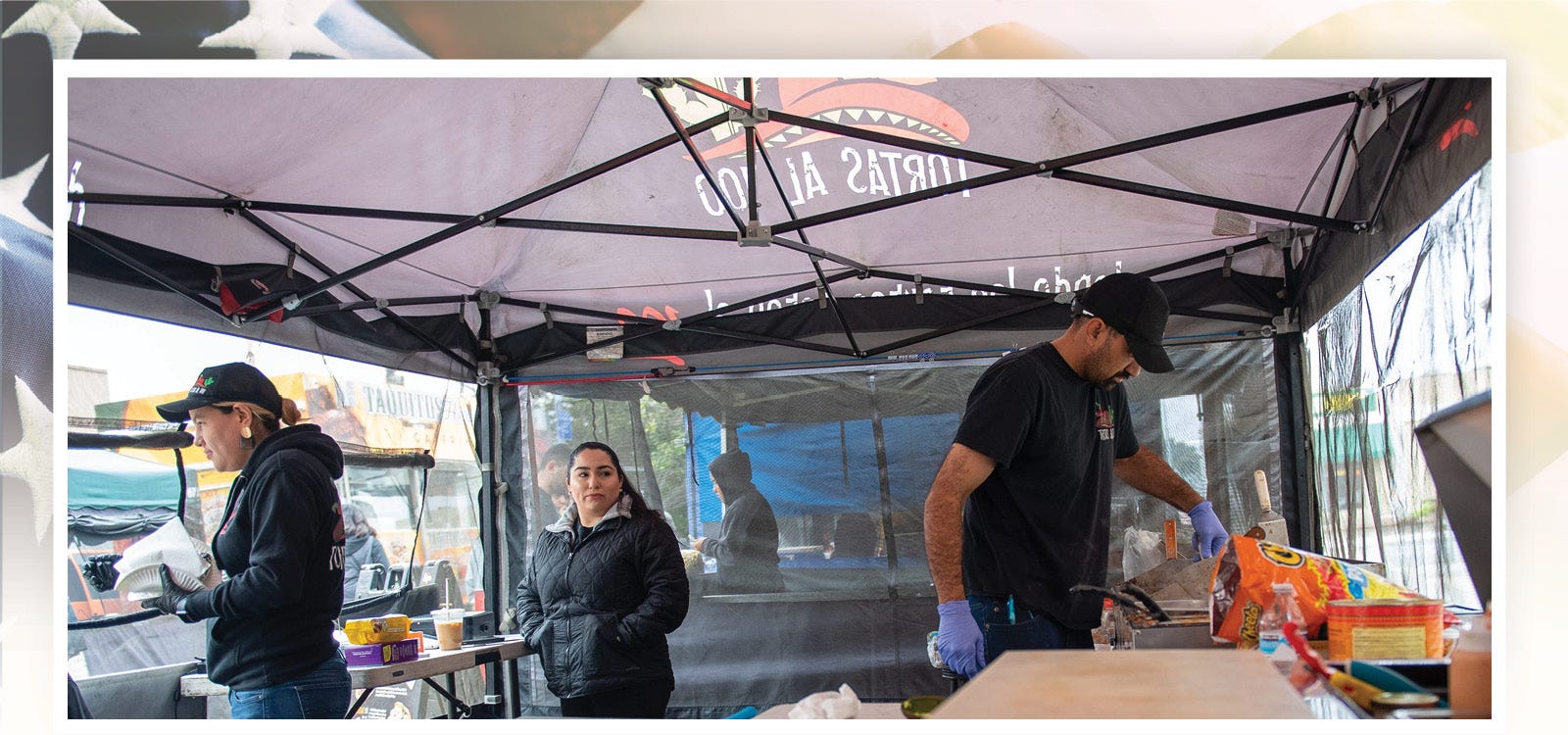 Diane Haro, left, and Herminia Cervantes both wait for a customer to pick up their order at Tortas Al 100 on Feb. 08, 2020.