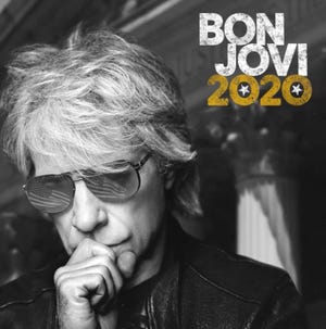 The Bon Jovi '2020' album cover features lead singer Jon Bon Jovi in shades and a jacket.