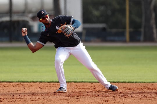 Infielder Willi Castro practices during Detroit Tigers spring training at TigerTown in Lakeland, Fla., Wednesday, Feb. 19, 2020.