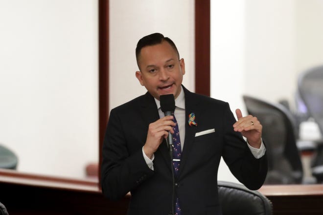 Rep. Carlos Guillermo-Smith, seen here speaking on the House floor in 2020, criticized the Florida Department of Education's rejection of several math books submitted for use in Florida public schools.