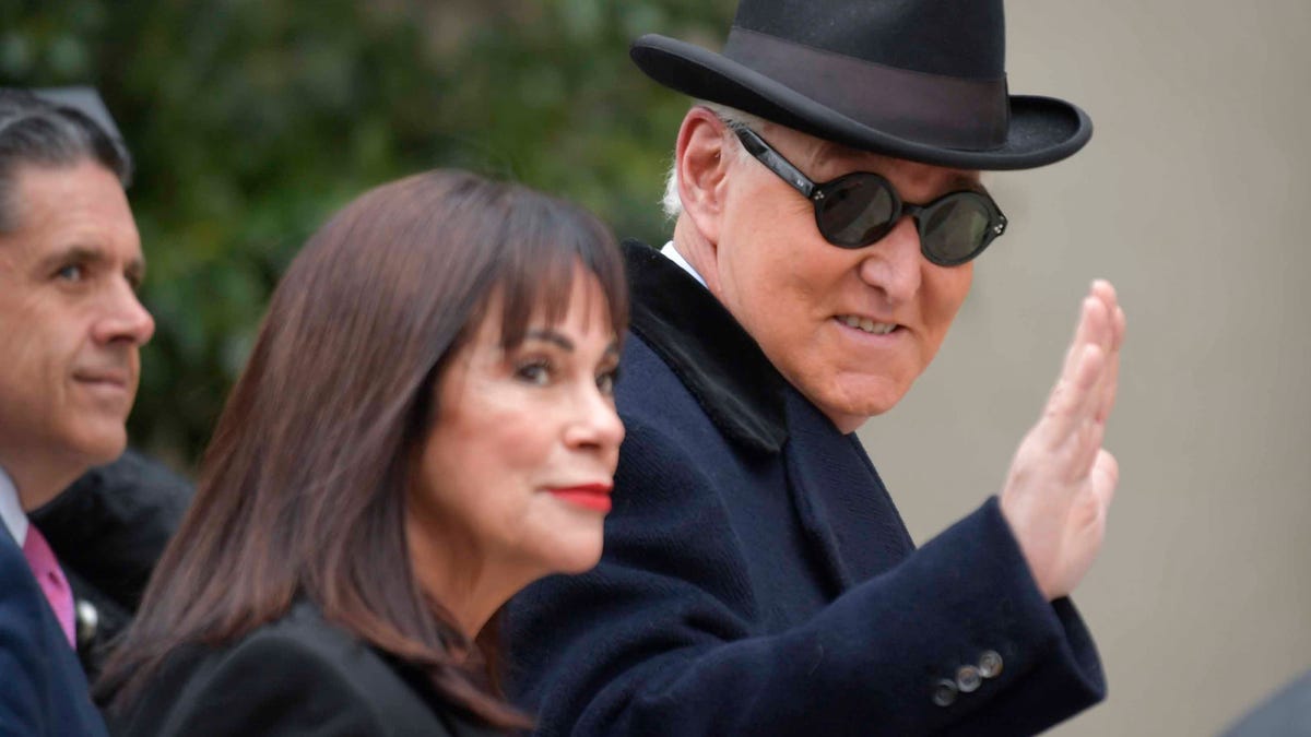 Roger Stone, former political adviser to President Donald Trump, arrives for his sentencing hearing at the Federal District Court in Washington on Feb. 20, 2020.