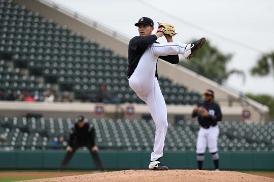Tarik Skubal delivers during the Tigers' game against Southeastern University on Friday.