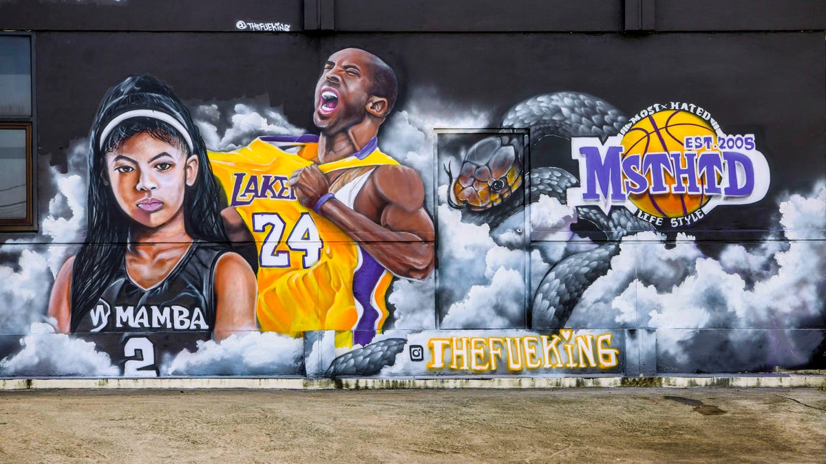 A Tribute Mural For Kobe Bryant And His Daughter Gianna