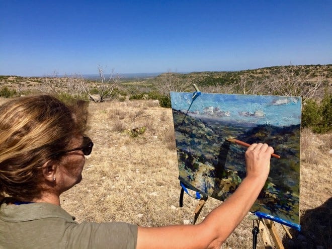 Jill Basham, paints ‘en plein air’ on the Bowen Ranch, 2019. Now in its seventh year, EnPleinAirTEXAS is acknowledged as one of the premier outdoor painting competitions in the U.S.