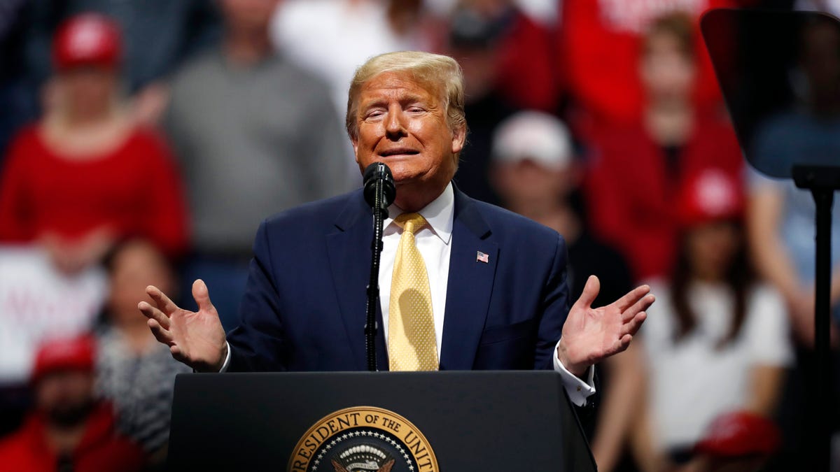 President Donald Trump speaks at a campaign rally Thursday, Feb. 20, 2020, in Colorado Springs, Colo.