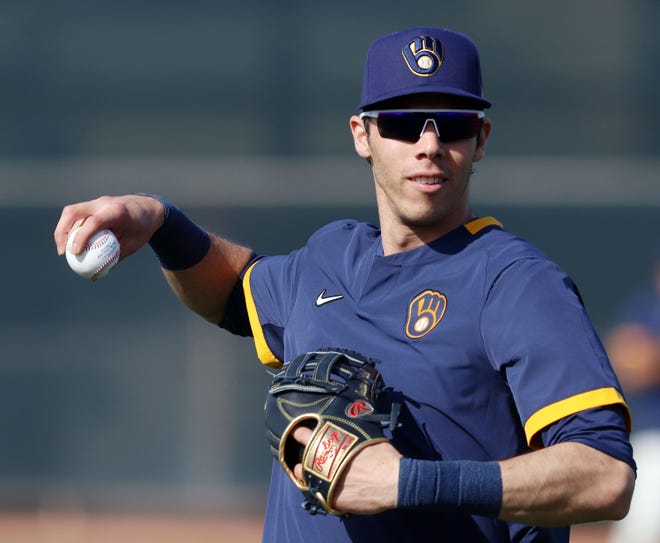 Christian Yelich works out Friday afternoon at spring training in Phoenix.