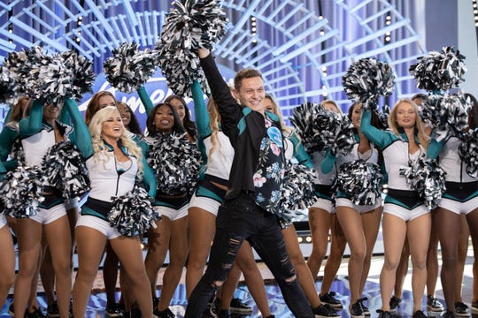 "American Idol" hopeful Kyle Tanguay is the first male to make the Philadelphia Eagles Cheerleaders. He brought members of the squad along for his "Idol" audition.