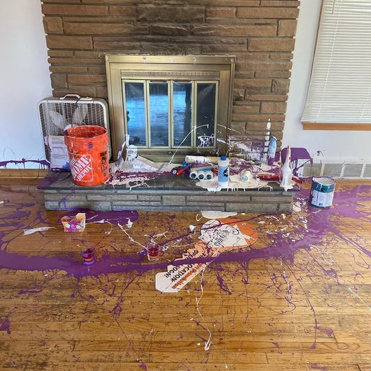 Paint was poured onto the floor during a recent burglary at a Detroit home rented by the Pure Heart Foundation. Thieves also stole appliances and toiletries for kids. The nonprofit helps children of incarcerated parents and is planning to open the home as a clubhouse.